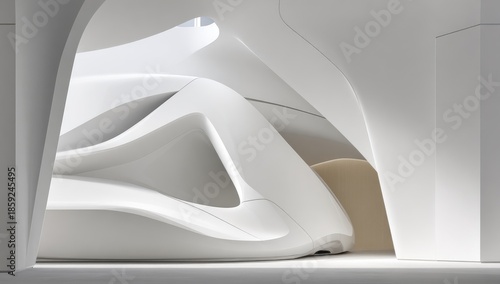 A smooth, flowing interior design with soft, light-filled curves, showcasing an architectural .