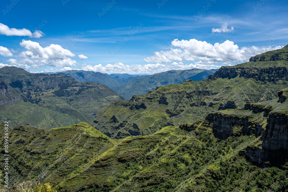Fototapeta premium Rugged Rock Formations in the Andean Mountains at Waqrapukara, Peru