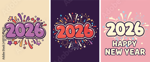 A vibrant collection of festive 2026 happy new year celebration designs with sparkling confetti