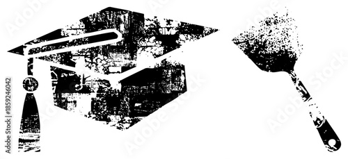 graduation cap and spatula black and white vector