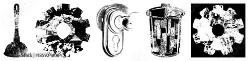 plunger gear doorknob trashcan gear vector