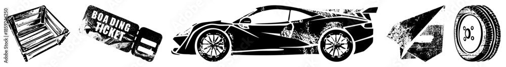 Naklejka premium race car ticket crate wheel vector set