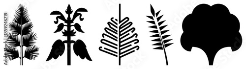 five stylized tree and leaf