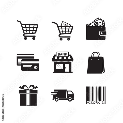 Retail and E-commerce Icon Collection – Store, Truck & Payment Symbols