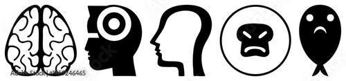 brain thinking target focus human profile angry face fish set