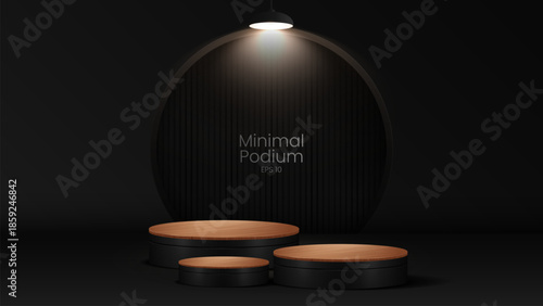 3D realistic modern luxury style shiny metallic podium stand with golden line. minimal wall scene on clean background. Use for beauty cosmetic presentation, showcase mockup