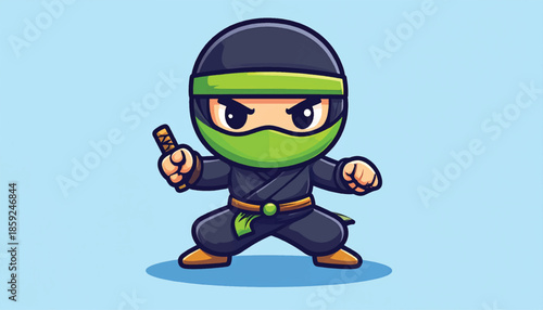 Cartoon Ninja Ready for Action with Kunai in Hand.