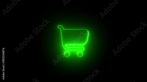 Neon Green Shopping Cart on Black Background E-commerce Symbol online shopping cart neon sign