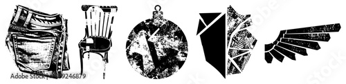 five black and white vector of jeans chair ornament shield wings