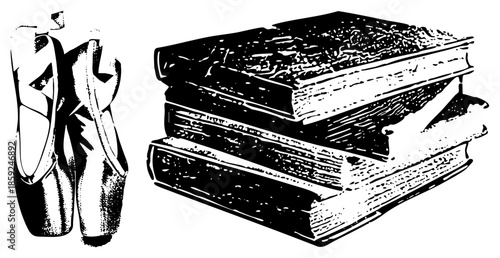 Ballet shoes and stacked books