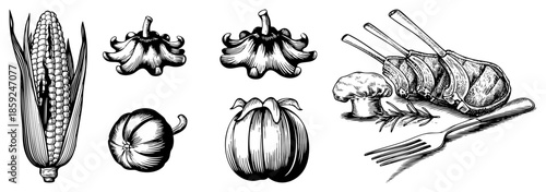 Autumn harvest vegetables and roasted lamb chops