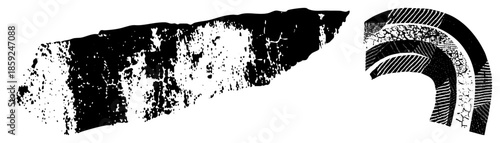 Abstract black and white textured shapes isolated