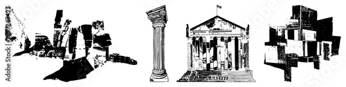 ancient ruins classical column modernist building