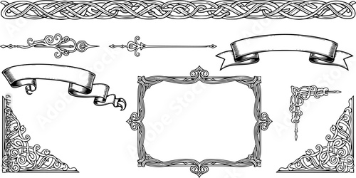 Text dividers doodle set. Wedding decorative elements. Divider ornament, borders, vintage line separators. Hand drawn vector illustration isolated on white background