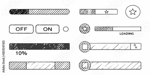 Collection of common interface elements switches loading bars and star symbols