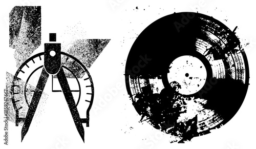 compass and vinyl record vector illustration