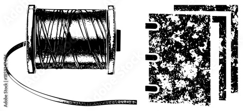 spool of wire and textured panels