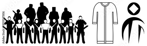 silhouetted crowd of diverse people holding hands with garment and abstract