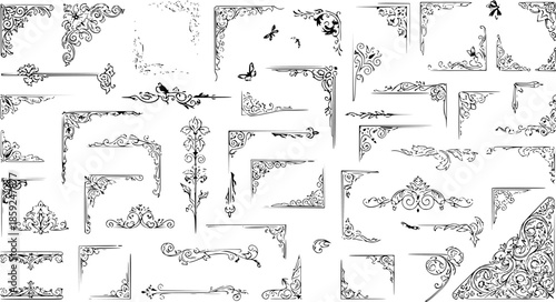 Funeral Ornamental Decorations Vector – Memorial Design Elements Including Border, Divider, Ribbon, Frame, and Corner Accents
