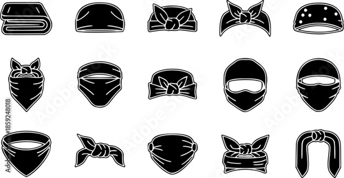 vector set of outline silhouette bandana icon set
