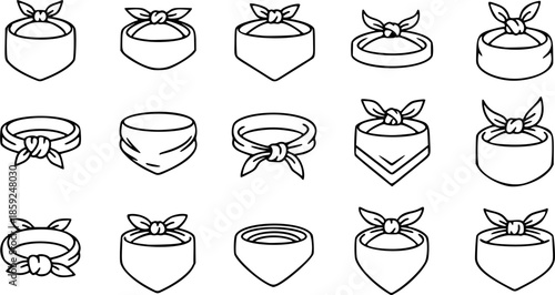 vector set of outline silhouette bandana icon set
