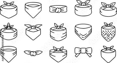 vector set of outline silhouette bandana icon set

