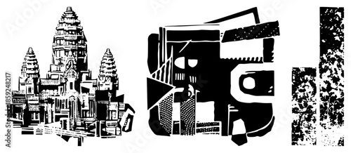 ancient temple complex abstract geometric vector illustration