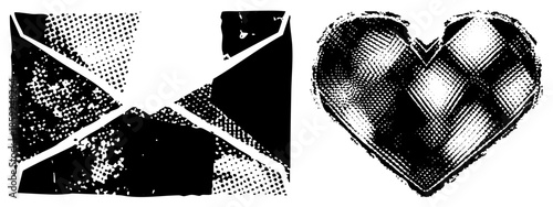 broken heart and abstract geometric shapes