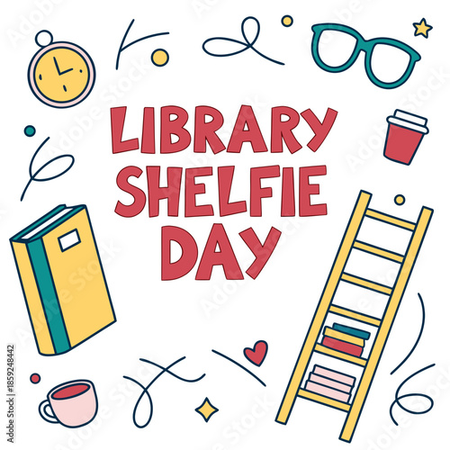 Wallpaper Mural LIBRARY SHELFIE DAY vector illustration isolated on white background Torontodigital.ca