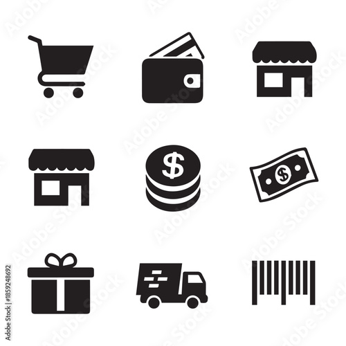 Online Shopping & Delivery Icons Pack – Cart, Wallet, Gift & Barcode