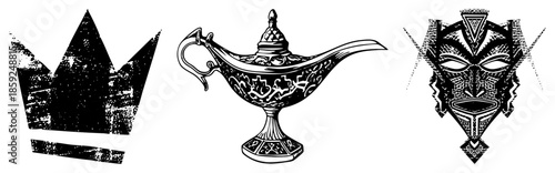 crown genie lamp mask vector set