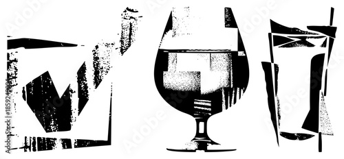 abstract cocktail glasses stylized black and white vector