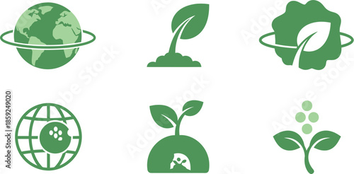 A versatile collection of green vector icons symbolizing environmental protection, sustainable growth, eco-friendly practices, and global ecology concepts, perfect for promoting a healthier planet