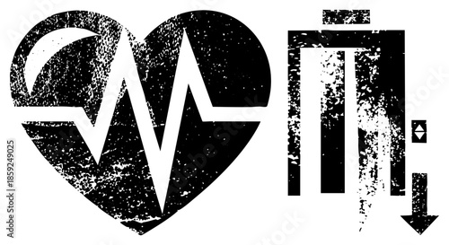 heart with electrocardiogram and downward arrow