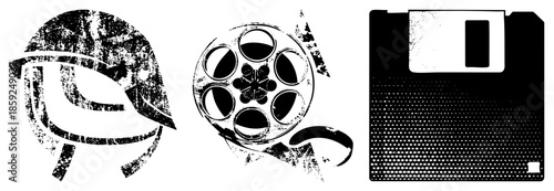 film reel floppy disk helmet vector