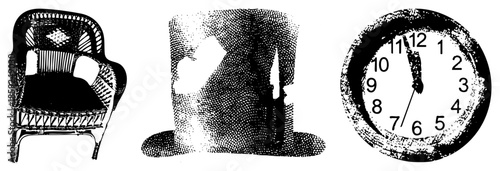wicker chair top hat clock vector set
