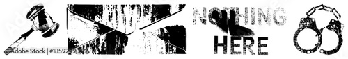 gavel broken glass handcuffs text nothing here