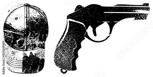 baseball cap and revolver vector illustration