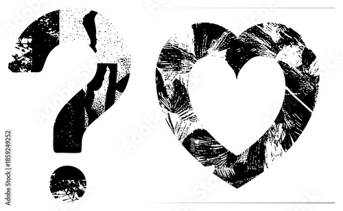 question mark and heart symbols with distressed texture