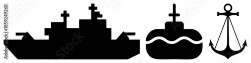 naval vessel submarine anchor silhouette set
