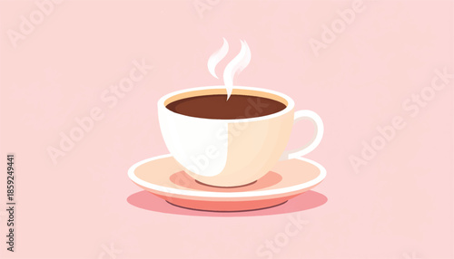 Illustration of a Cup of Coffee with Steam on a Saucer.