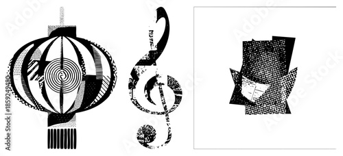 lantern treble clef top hat vector