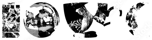 abstract fragmented letters black and white halftone style