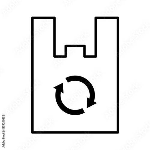 循環するリサイクルマークと持ち手がついたレジ袋の　アイコン