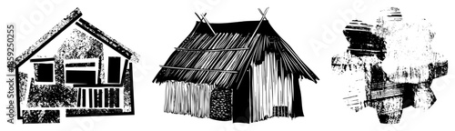 three stylized houses vector illustration