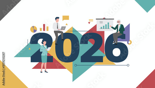 Business team analyzing data and achieving goals for the New Year 2026 Corporate financial forecast