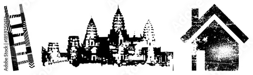 ladder temple house black and white vector