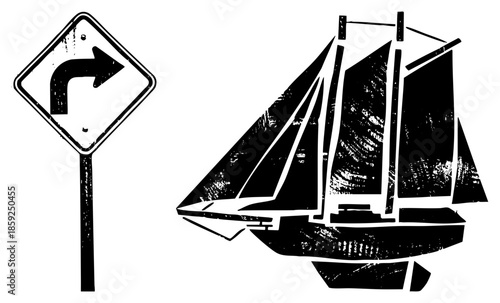 road sign and sailboat vector