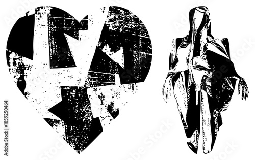 broken heart symbol and abstract human figure