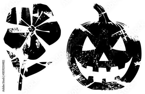 halloween pumpkin and flower vector